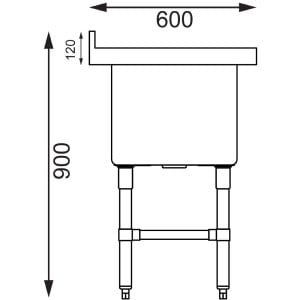 Diskbänk med hög bakkant 100 L 770 x 600 mm - Vogue - Fourniresto