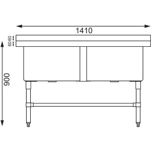 Kaksialtaallinen syväallas selkänojalla 2 x 100 l 1410 x 600 mm - Vogue - Fourniresto