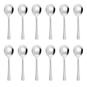 Round Stainless Steel Harley Soup Spoon - Set of 12 - Olympia - Fourniresto