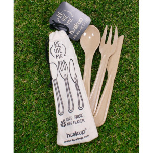 Set of Reusable Cutlery made of Rice Fibers with Jute Bag - FourniResto - Fourniresto