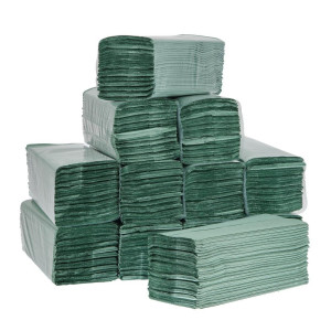 Hand Towel 1 Fold Z-Fold Green - Pack of 12 - Jantex