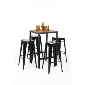 Square Steel and Acacia High Table 60 cm - Bolero