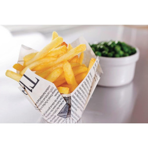 Pommes frites koner med tidningsmönster - Paket med 1100 - FourniResto