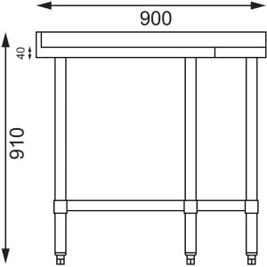 Kulmapöytä ruostumattomasta teräksestä - L 900 x 700mm - Vogue