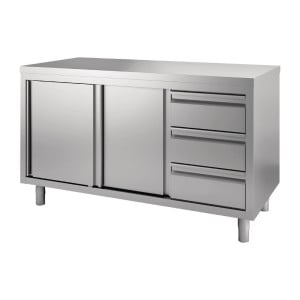 Stainless Steel Cabinet with Sliding Doors and 3 Drawers on the Left - W 1600 x D 700mm - Gastro M