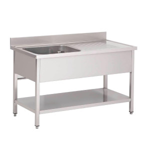 Ruostumattomasta teräksestä valmistettu allas, jossa on alahylly, 1 allas vasemmalla - L 1200 x S 700 mm - Gastro M