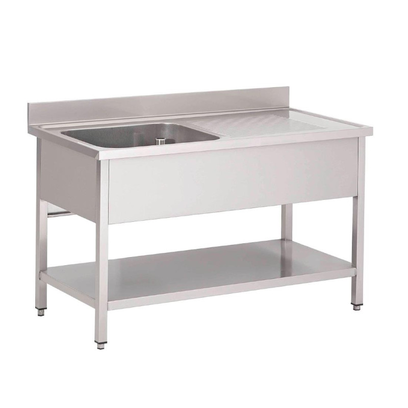 Plonge i rostfritt stål med låg hylla 1 ho till vänster-L 1200 x D 700 mm - Gastro M Plonge i rostfritt stål med låg hylla 1 ho till vänster-L 1200 x D 700 mm - Gastro M