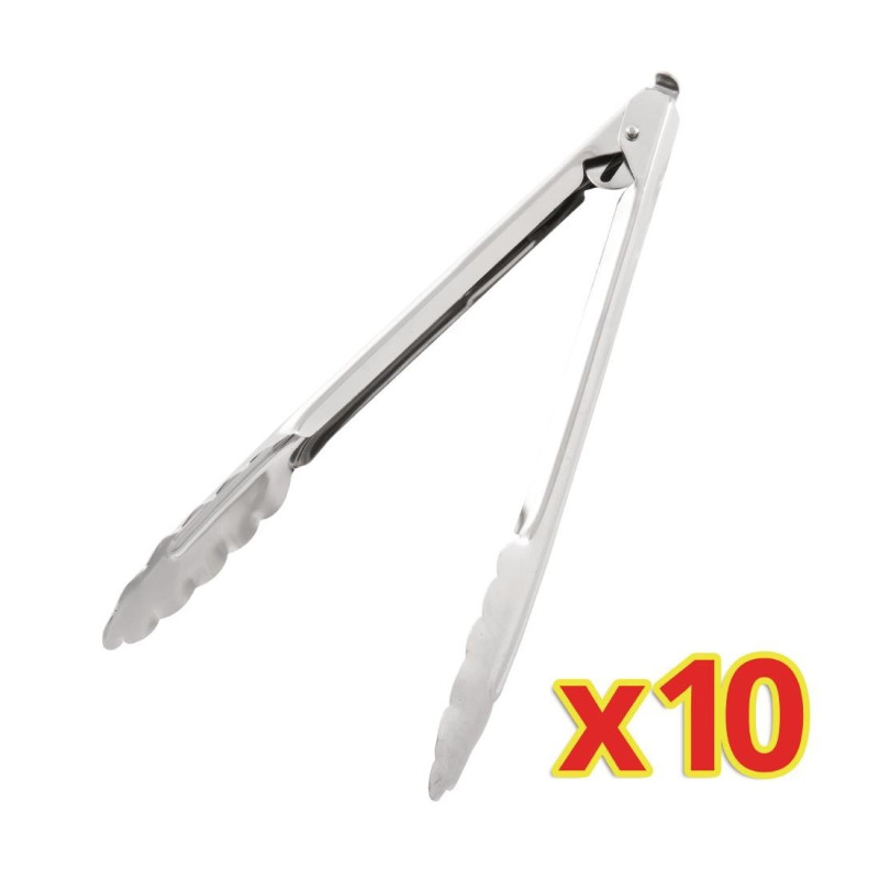 - Set of 10 Serving Tongs 25.5cm - Vogue - Fourniresto