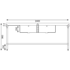 Ruostumaton teräsalta - L 2400 x S 600 mm - Vogue