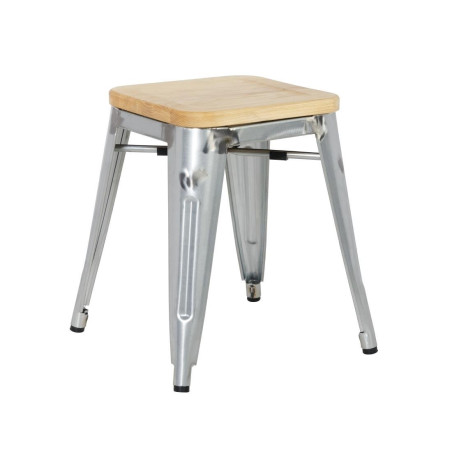 Low Steel Bistro Stools with Wooden Seat - Set of 4 - Bolero