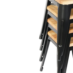 Musta teräksinen matala bistrotuoli puuistuimella - 4 kpl - Bolero