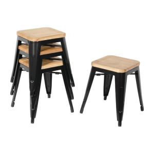 Svarta stålbistrostolar med trästol - Set om 4 - Bolero