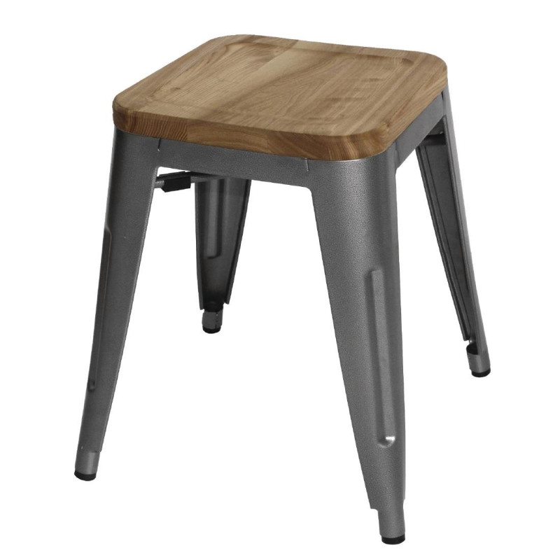 Grå metallstål Bistro Låga pallar med trä sits - Set om 4 - Bolero Grå metallstål Bistro Låga pallar med trä sits - Set om 4 - Bolero