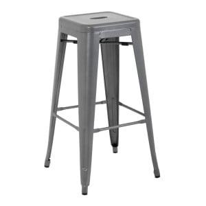 High Stools in Metallic Grey Galvanized Steel - Set of 4 - Bolero