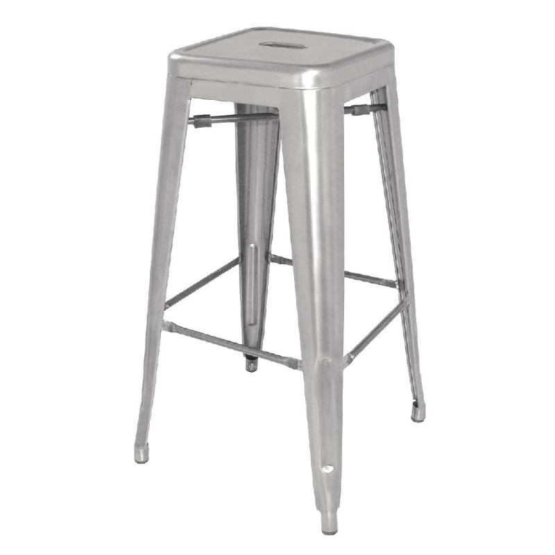 High Stools in Silver Grey Galvanized Steel - Set of 4 - Bolero
