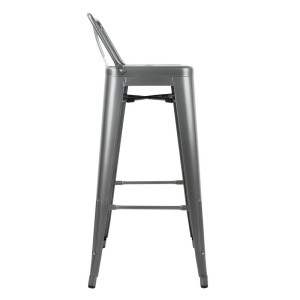 High Steel Grey Metal Stools with Backrest - Set of 4 - Bolero