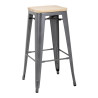 Tabouret Bistro Haut en Acier Gris avec Assise en Bois - Lot de 4 - Bolero