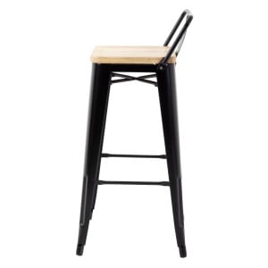 Tabourets Hauts avec Dossier et Assise en Bois – Noirs - Lot de 4 - Bolero