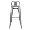 High Stools with Backrest and Wooden Seat - Metallic Gray - Set of 4 - Bolero