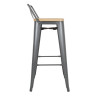 High Stools with Backrest and Wooden Seat - Metallic Gray - Set of 4 - Bolero