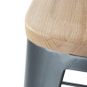 High Stools with Backrest and Wooden Seat - Metallic Gray - Set of 4 - Bolero