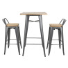 High Stools with Backrest and Wooden Seat - Metallic Gray - Set of 4 - Bolero