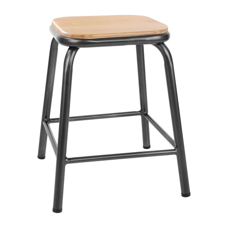 Tabourets Bas avec Assise en Bois - Gris Métal - Lot de 4 - Bolero