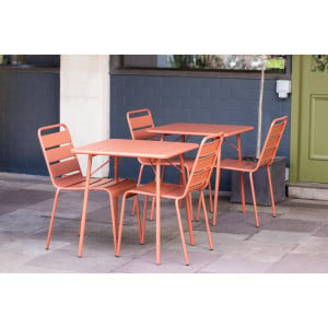 Square Steel Slatted Table - Terracotta - Bolero