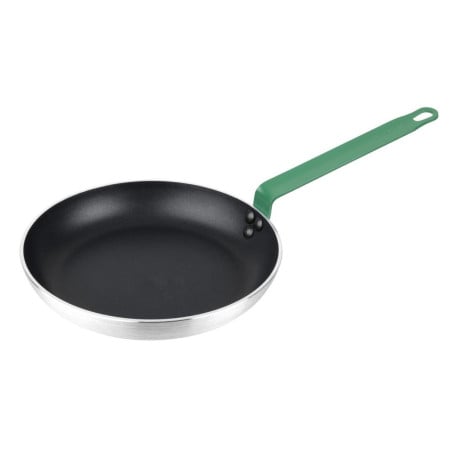 Stekpanna i aluminium med non-stick beläggning och grönt handtag 280 mm - Hygiplas: Exakt matlagning, lätt rengöring