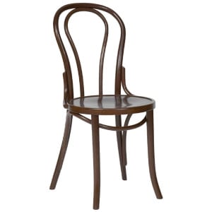 Bistrostolar i böjd trä valnötsfinish. Charm och komfort för din restaurang.