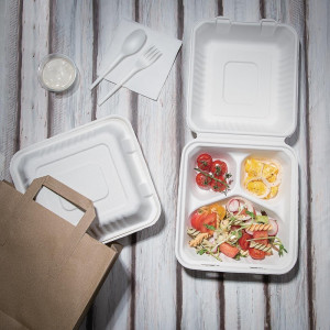 3-Compartment Bagasse Compostable Boxes 201mm - Pack of 200