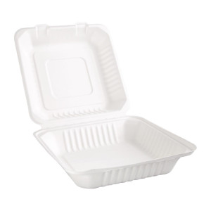 Compostable hinged lid boxes made of Bagasse 236mm - Pack of 200