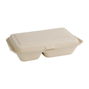 Boîtes 2 Compartiments Compostables Bagasse Naturel - Eco-friendly Solution