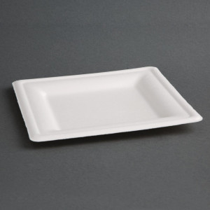 Assiettes carrées compostables en bagasse 261 mm - Lot de 50 - Écologiques et pratiques