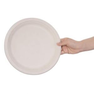 Runda tallrikar av nedbrytbart naturmaterial av bagasse - Förpackning med 50 stycken, 260 mm