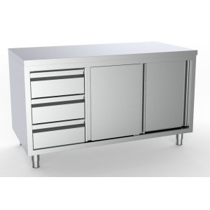 Meuble Inox Bas - 2 Dörrar och 3 Lådor till Vänster - L 1800 x D 700 mm - CombiSteel