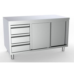 Ruostumaton teräskaluste - 2 ovea ja 3 laatikkoa vasemmalla - L 1600 x S 700 mm - CombiSteel