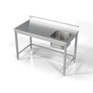 Plonge 1 Bac till Höger med Ryggstöd - L 1400 x D 700 mm - CombiSteel