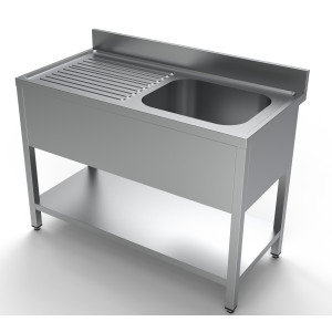 Plonge 1 Bac och Droppbricka till Vänster med Baksida och Hylla - L 1200 x D 600 mm - CombiSteel