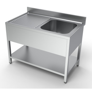 Plonge 1 Bac och Avrinningsyta till Vänster med Baksida och Hylla - L 1200 x D 700 mm - CombiSteel