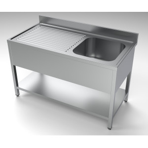 Plonge 1 Bac och Droppbricka till Vänster med Ryggstöd och Hylla - L 1400 x D 700 mm - CombiSteel