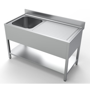 Plonge 1 Bac och Droppbricka till Höger med Ryggstöd och Hylla - L 1400 x D 700 mm - CombiSteel
