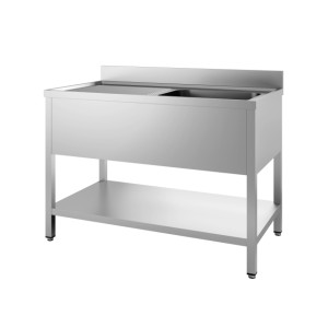 Plonge 1 Bac och Droppbricka till Vänster med Ryggstöd och Avtagbar Hylla - L 1200 x D 700 mm - CombiSteel