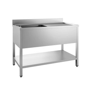 Plonge 1 Bac och Droppbricka till Höger med Ryggstöd och Avtagbar Hylla - L 1200 x D 700 mm - CombiSteel