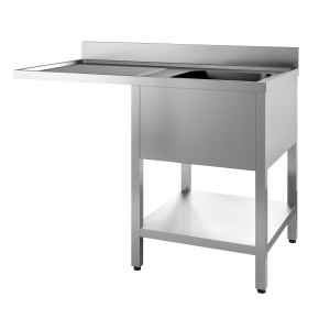 Plonge 1 Bac och Passage för Diskmaskin till Vänster med Stänkskydd och Avtagbar Hylla - L 1200 x D 700 mm - CombiSteel