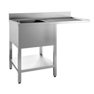 Upota 1 Allas ja Astianpesukoneen Oikeanpuoleinen Kulku Tiskipöydällä ja Irrotettava Hylly - L 1200 x S 700 mm - CombiSteel
