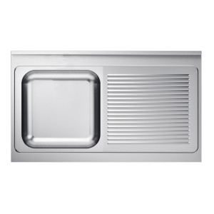 Diskbänk 1 ho och avrinningsyta till höger med stänkskydd - L 1200 x D 700 mm - CombiSteel