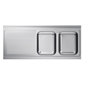 Kaksialtainen pesuallas ja valutustaso vasemmalla selkänojalla - L 1600 x S 700 mm - CombiSteel