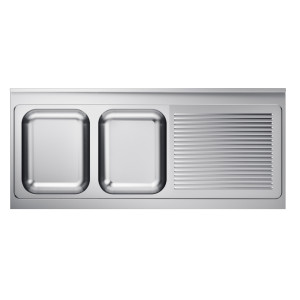 Diskbänk 2 hoar och avrinningsyta till höger med stänkskydd - L 1600 x D 700 mm - CombiSteel
