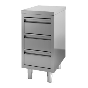 Ruostumaton teräskaluste, jossa 3 laatikkoa - L 400 x S 700 mm - CombiSteel